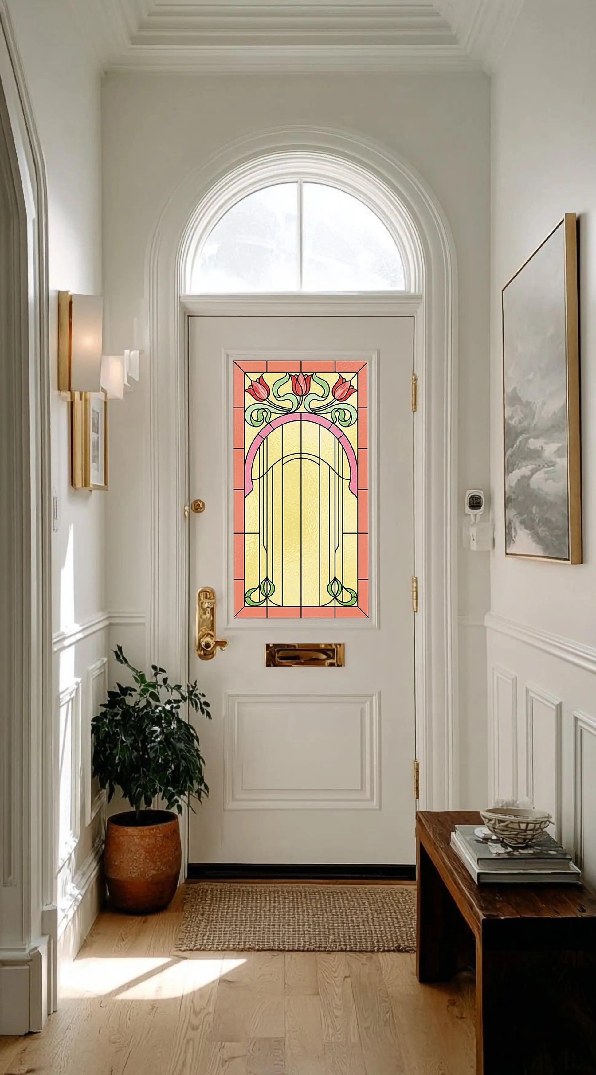 Art Nouveau Floral Privacy Window Film for Front Door Glass Creative Windows