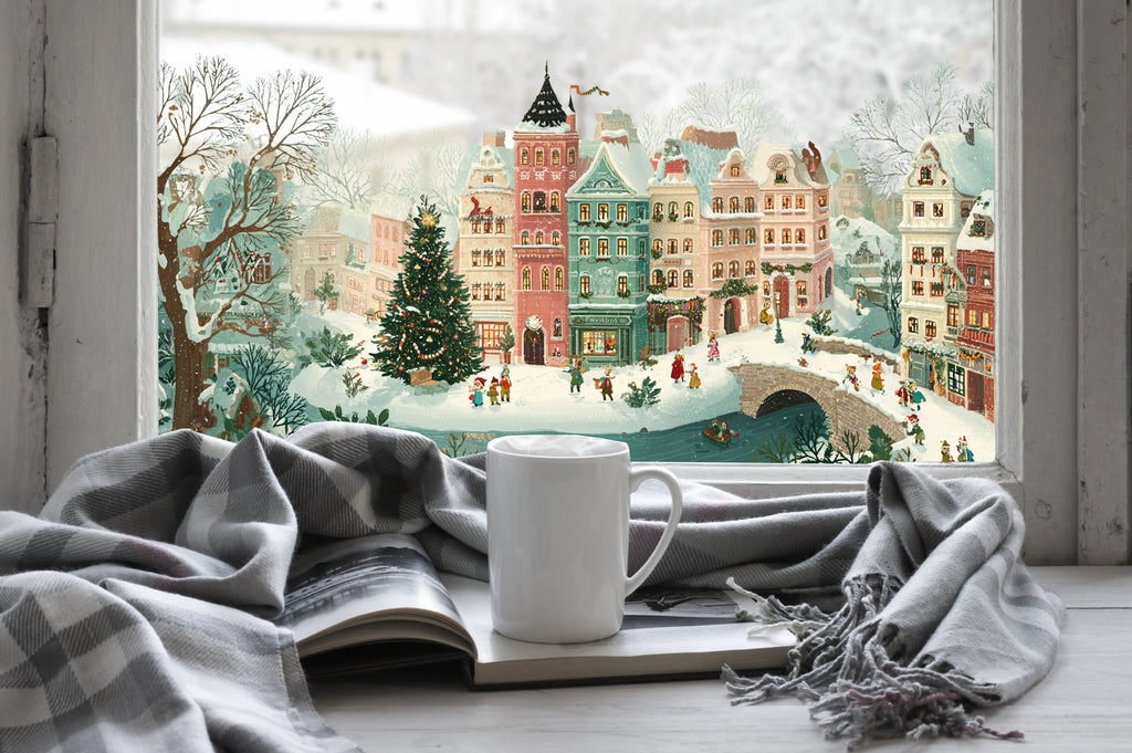 Christmas Winter Scene Window Sticker, Double-Sided Reusable Decal Creative Windows