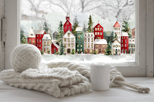 Christmas Winter Village Window Sticker, Double Sided Reusable Decal Creative Windows