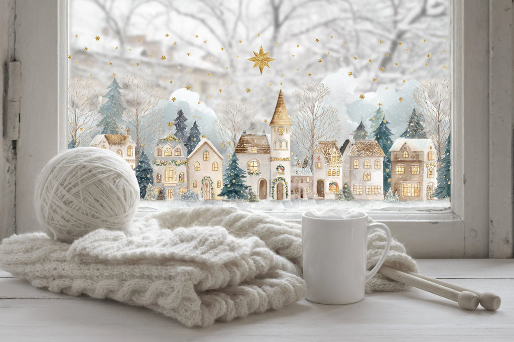 Double-Sided Christmas Window Sticker, Winter Village Reusable Decal Creative Windows