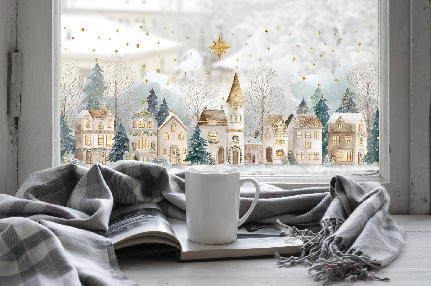 Double-Sided Christmas Window Sticker, Winter Village Reusable Decal Creative Windows