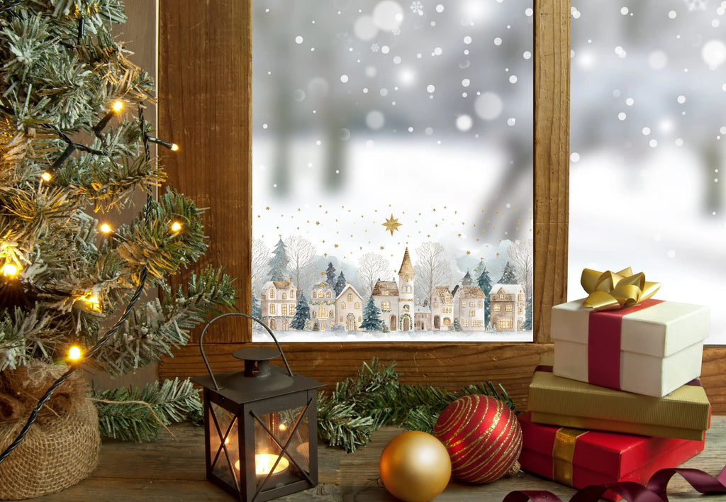 Double-Sided Christmas Window Sticker, Winter Village Reusable Decal Creative Windows