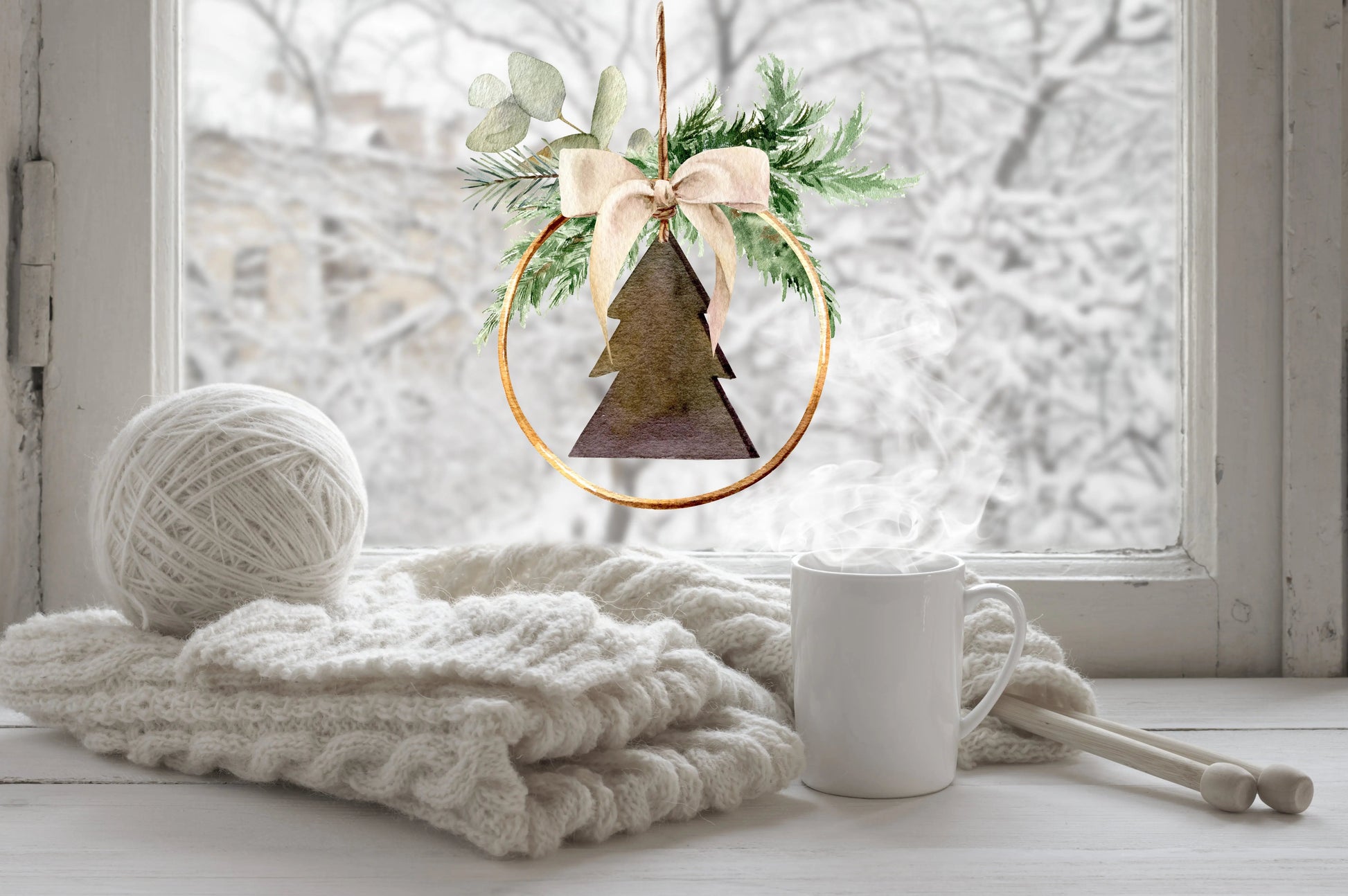 Rustic Double-Sided Christmas Wreath Window Sticker Creative Windows