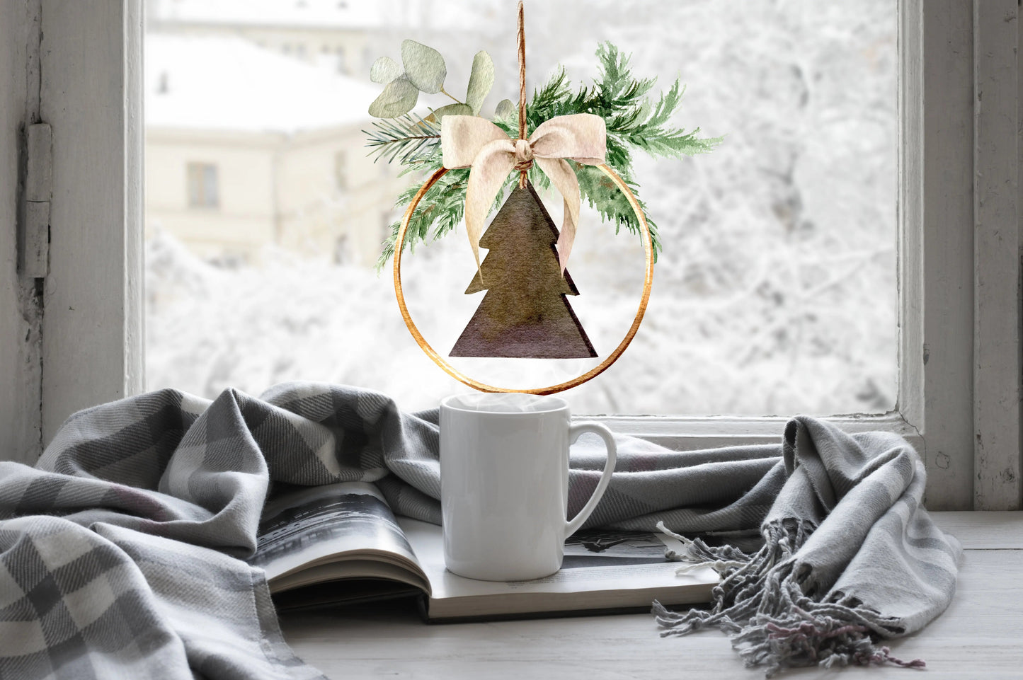 Rustic Double-Sided Christmas Wreath Window Sticker Creative Windows