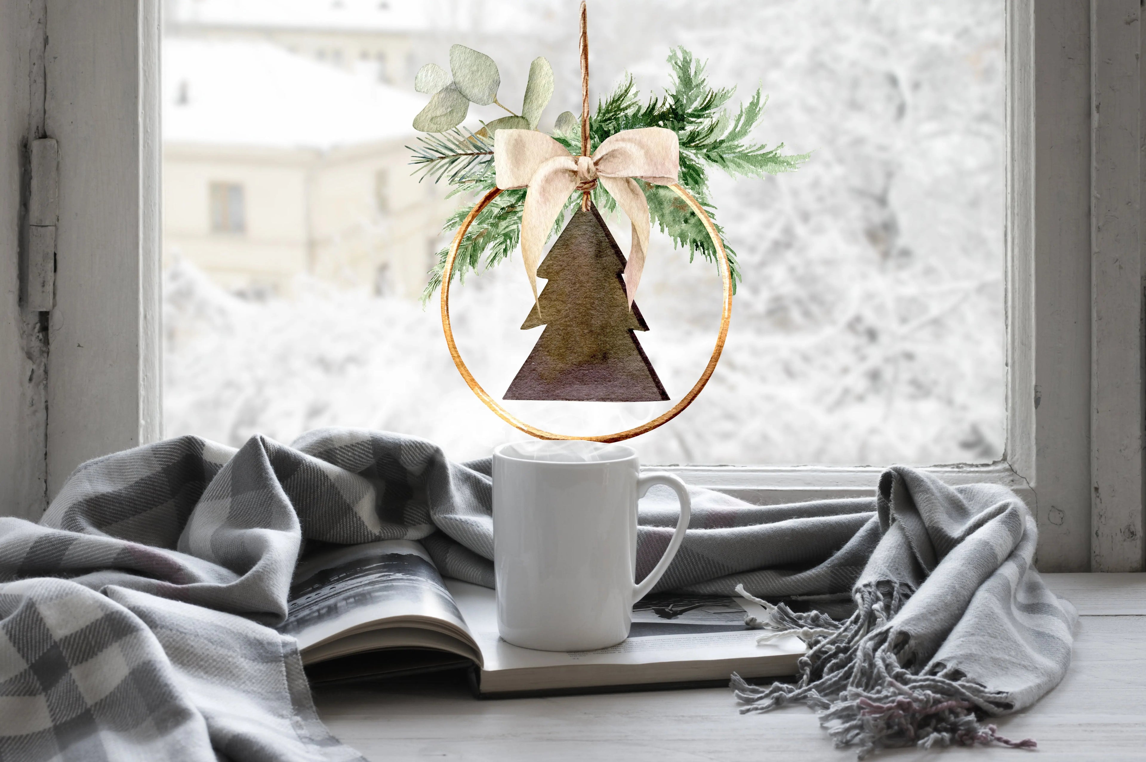 Rustic Double-Sided Christmas Wreath Window Sticker Creative Windows