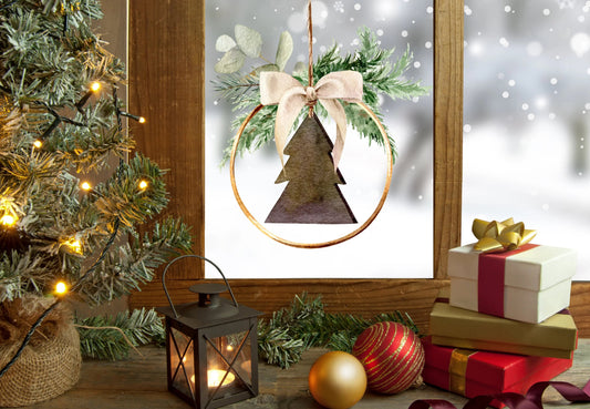 Rustic Double-Sided Christmas Wreath Window Sticker Creative Windows