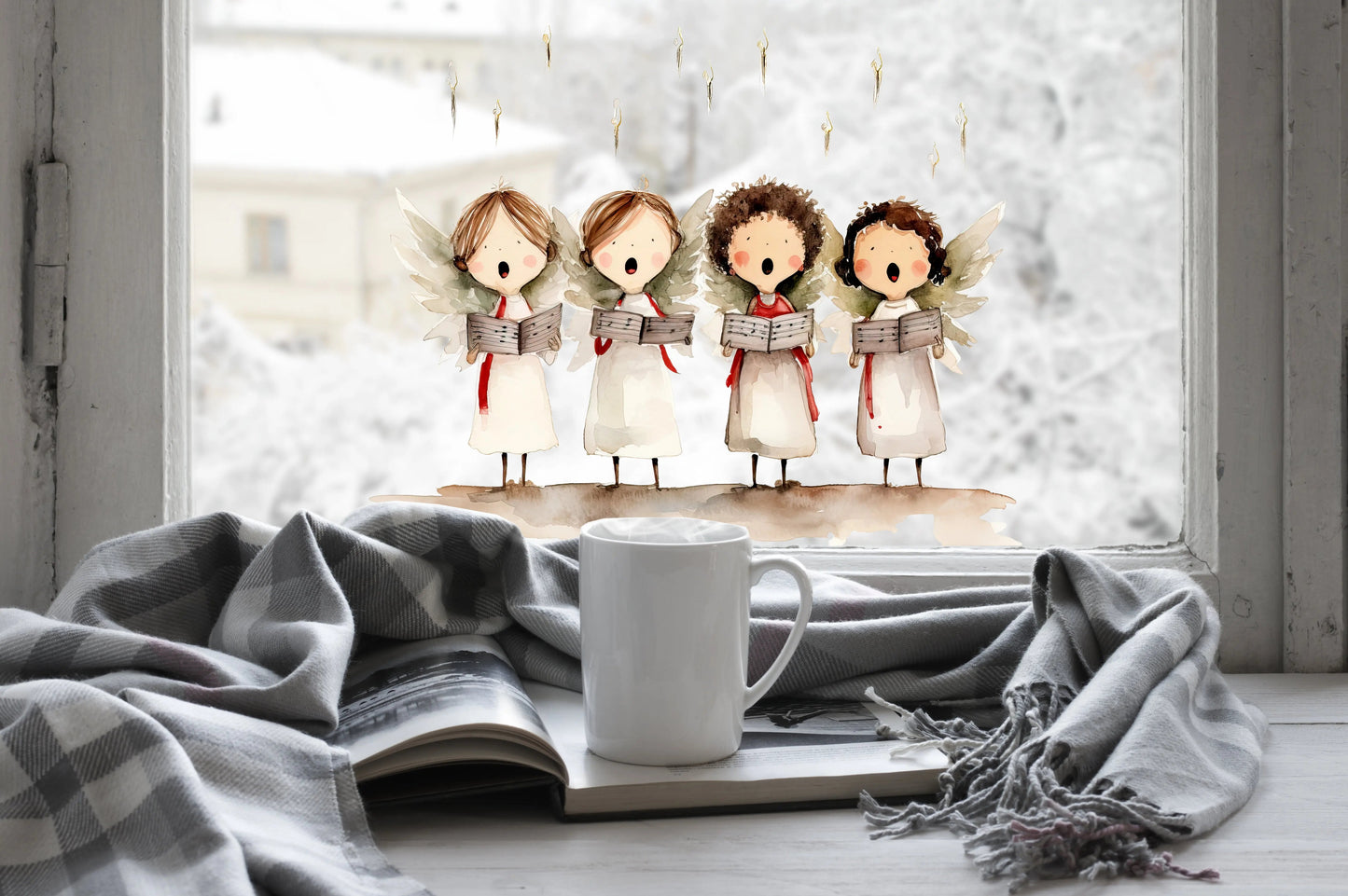 Double-Sided Christmas Carol Singing Angels Window Sticker: Festive Holiday Decor Creative Windows