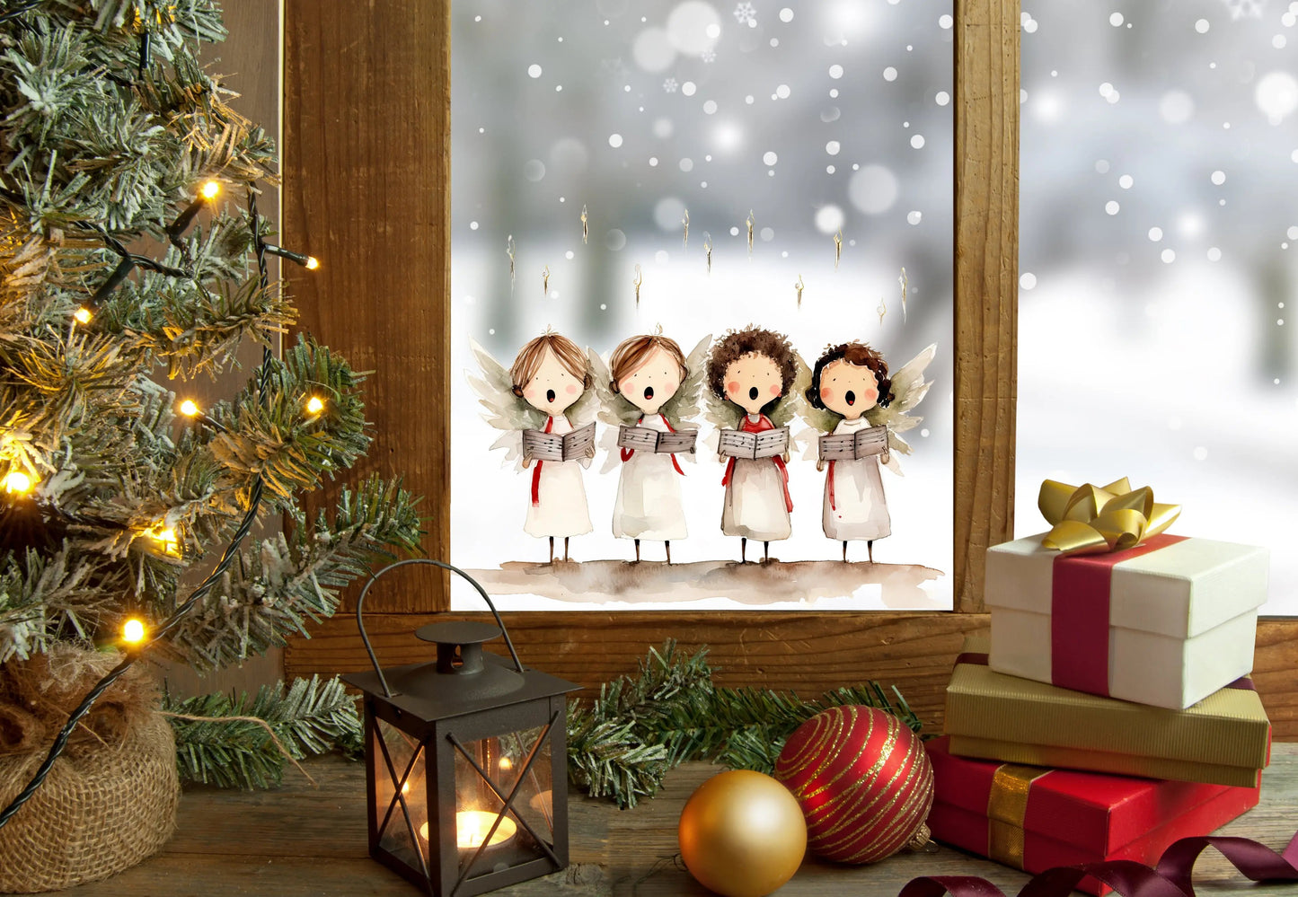 Double-Sided Christmas Carol Singing Angels Window Sticker: Festive Holiday Decor Creative Windows