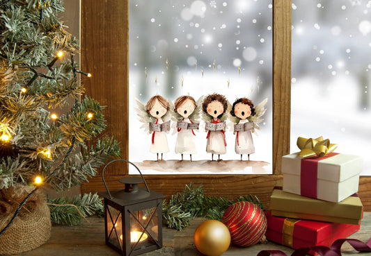 Double-Sided Christmas Carol Singing Angels Window Sticker: Festive Holiday Decor Creative Windows