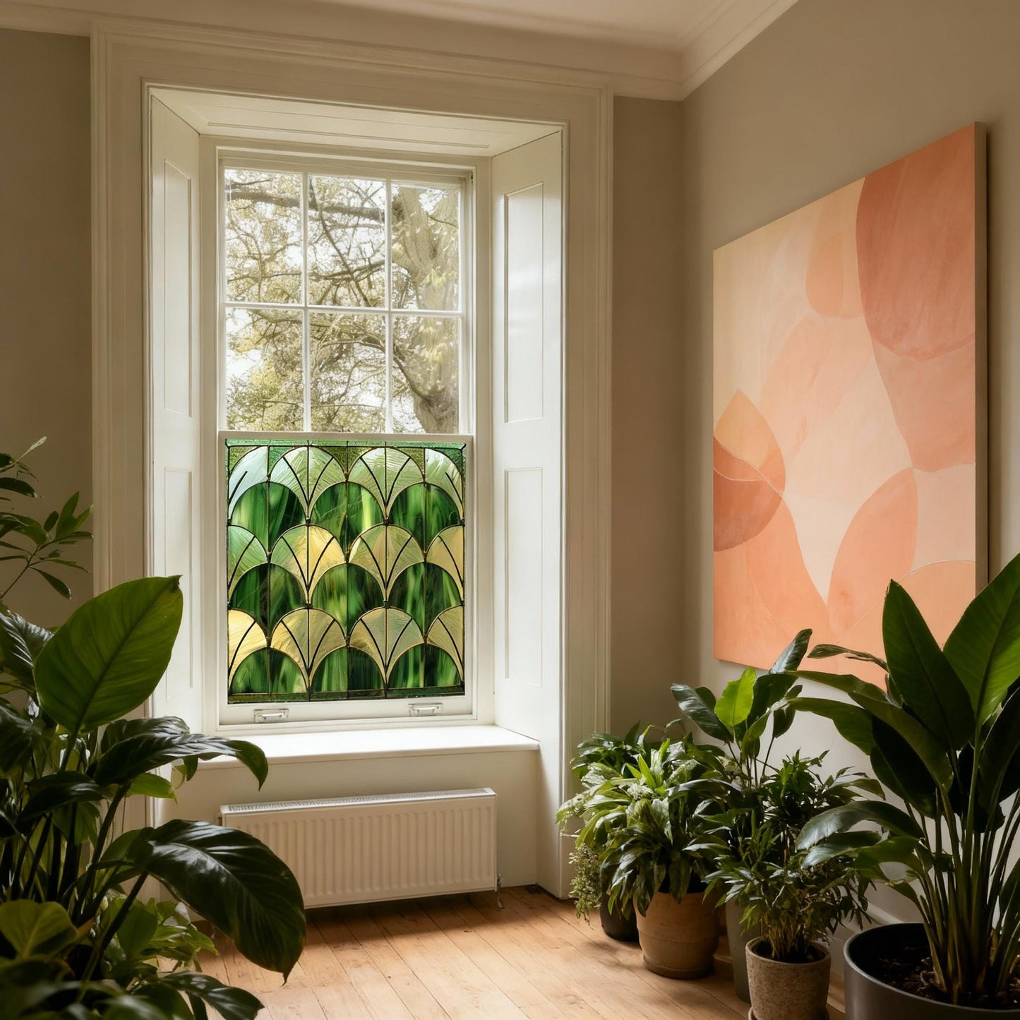 Art Deco Window Film: Green Stained Glass Privacy Film Creative Windows