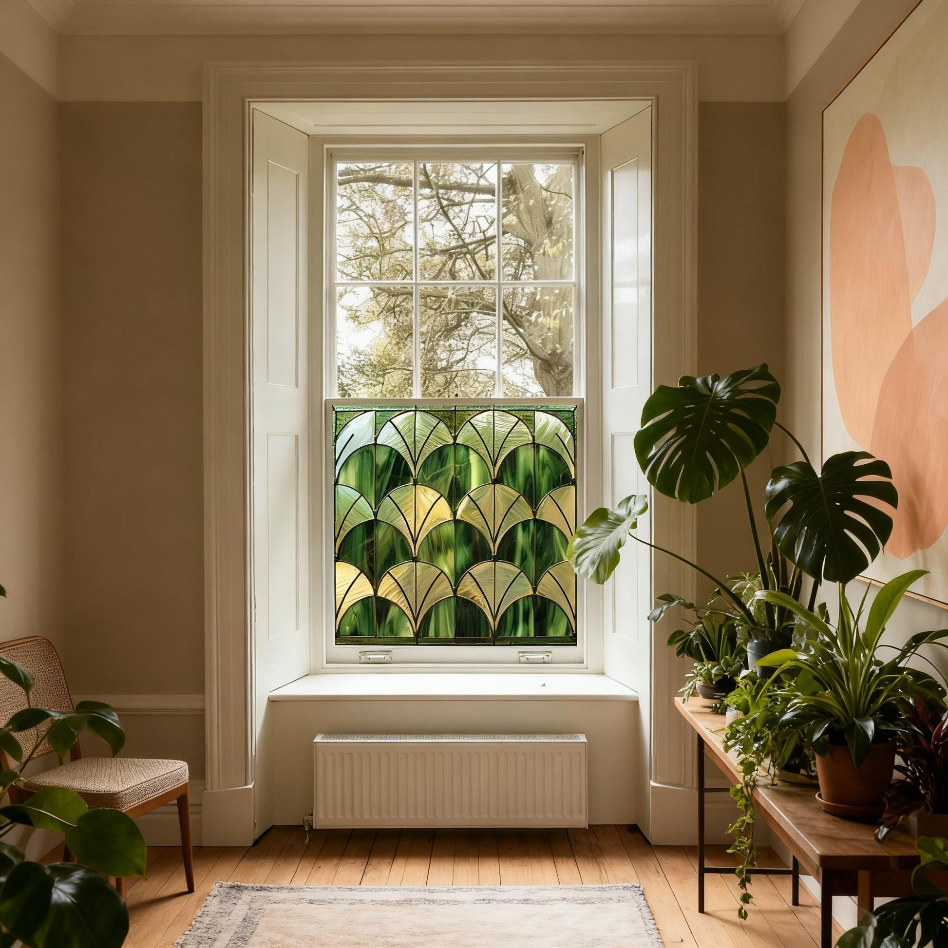 Art Deco Window Film: Green Stained Glass Privacy Film Creative Windows