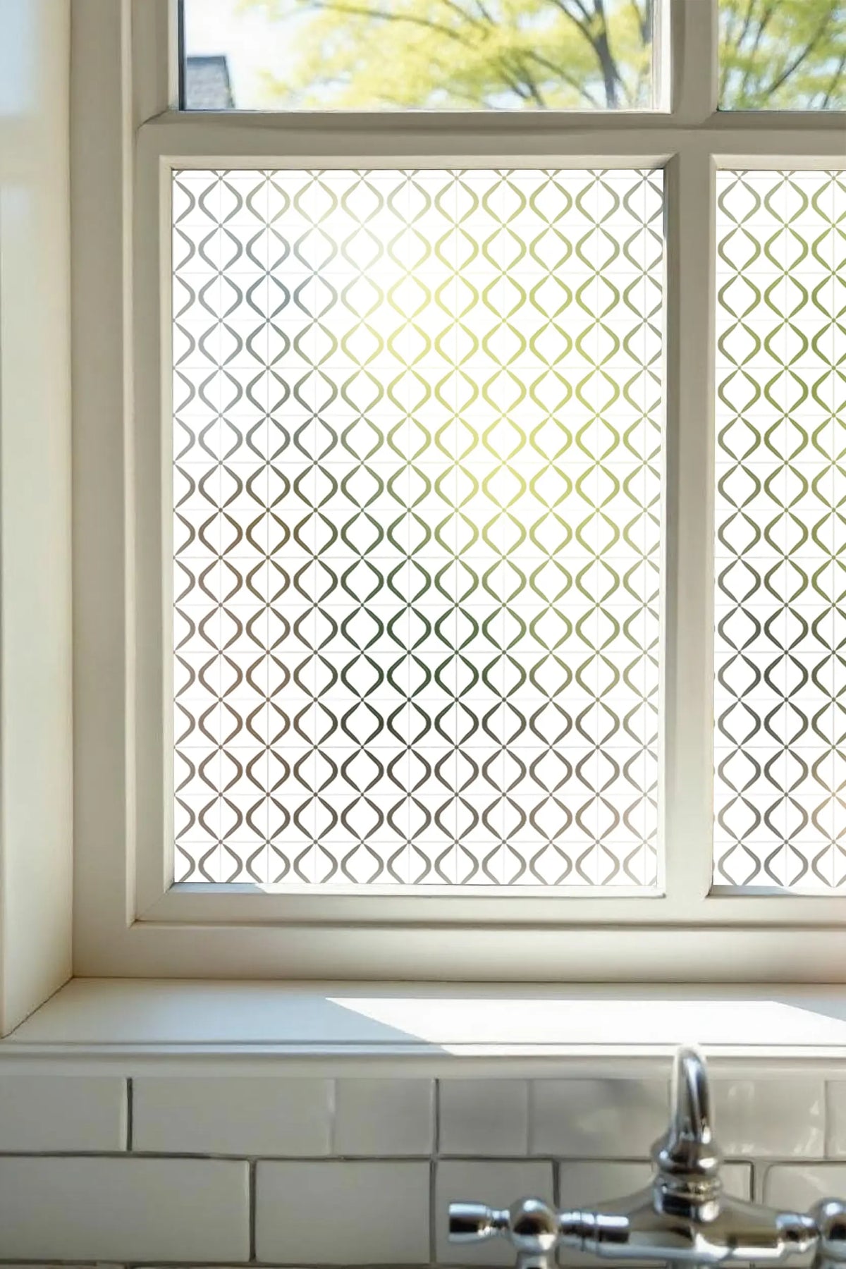 Privacy Window Film – Geometric Wave Pattern Frosted Glass Film