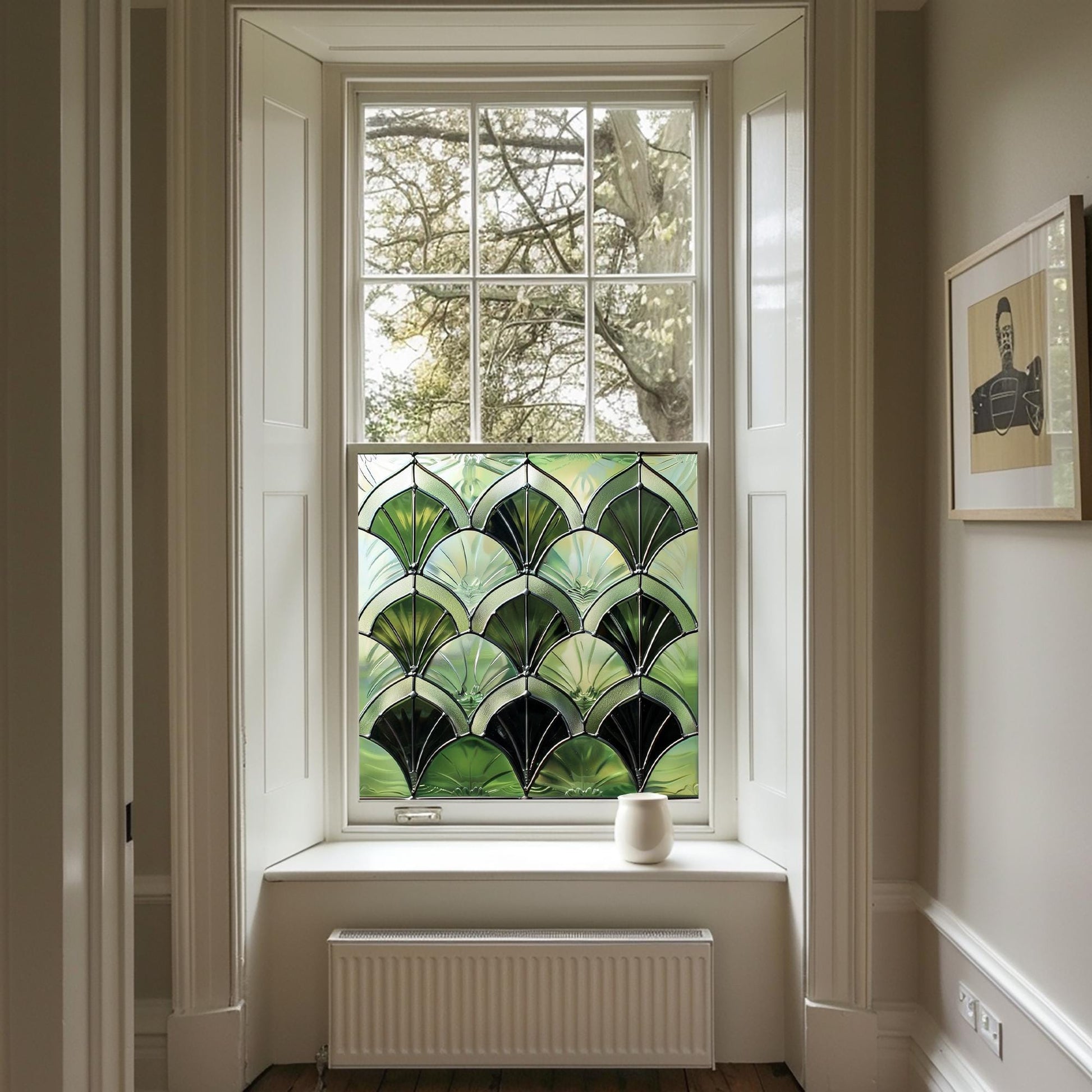 Green Art Deco Window Film, Decorative Window Film, Window, Front Door Window Film, Stained Glass Window Film, Privacy Window Film, Creative Windows