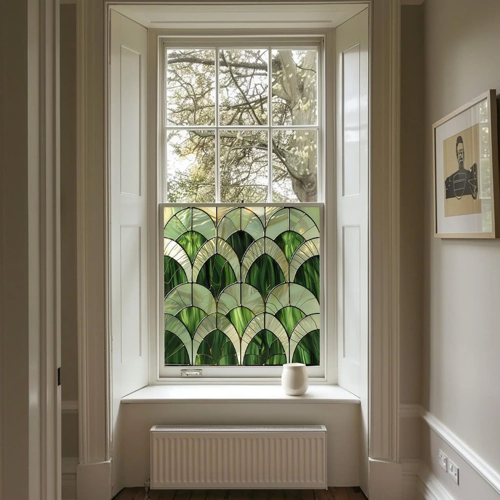 Green Art Deco Window Film: Apricale Stained Glass Privacy Window Film Creative Windows