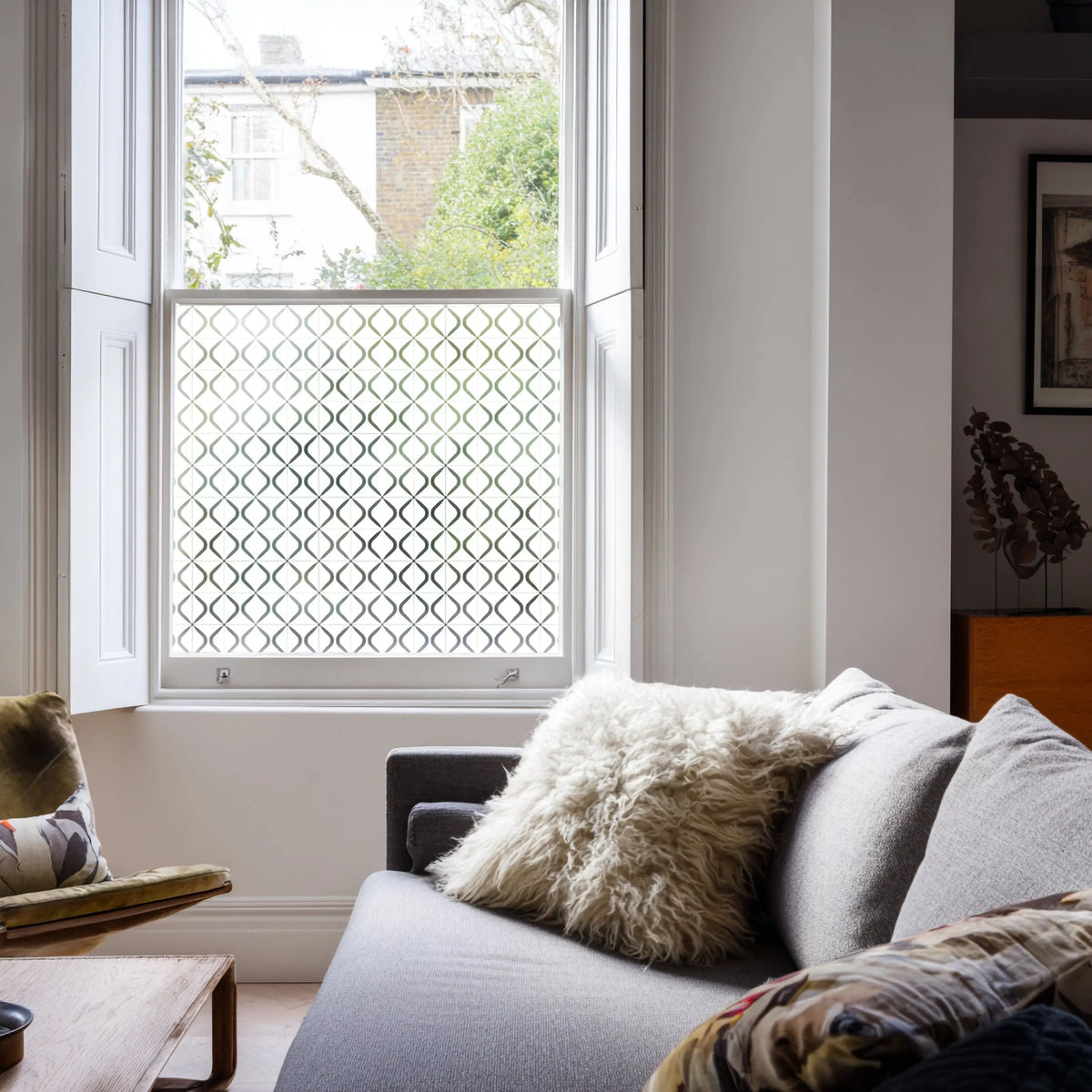 Privacy Window Film – Geometric Wave Pattern Frosted Glass Film
