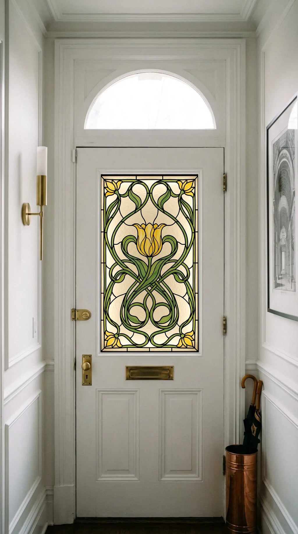 Yellow Tulip Stained Glass Window Film Privacy Decorative Floral Covering