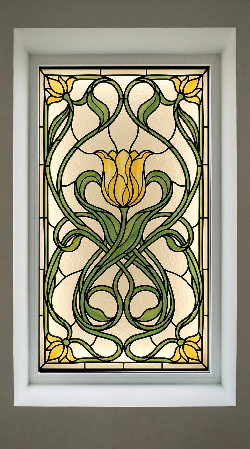 Yellow Tulip Stained Glass Window Film Privacy Decorative Floral Covering