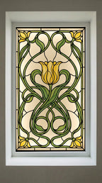 Yellow Tulip Stained Glass Window Film Privacy Decorative Floral Covering