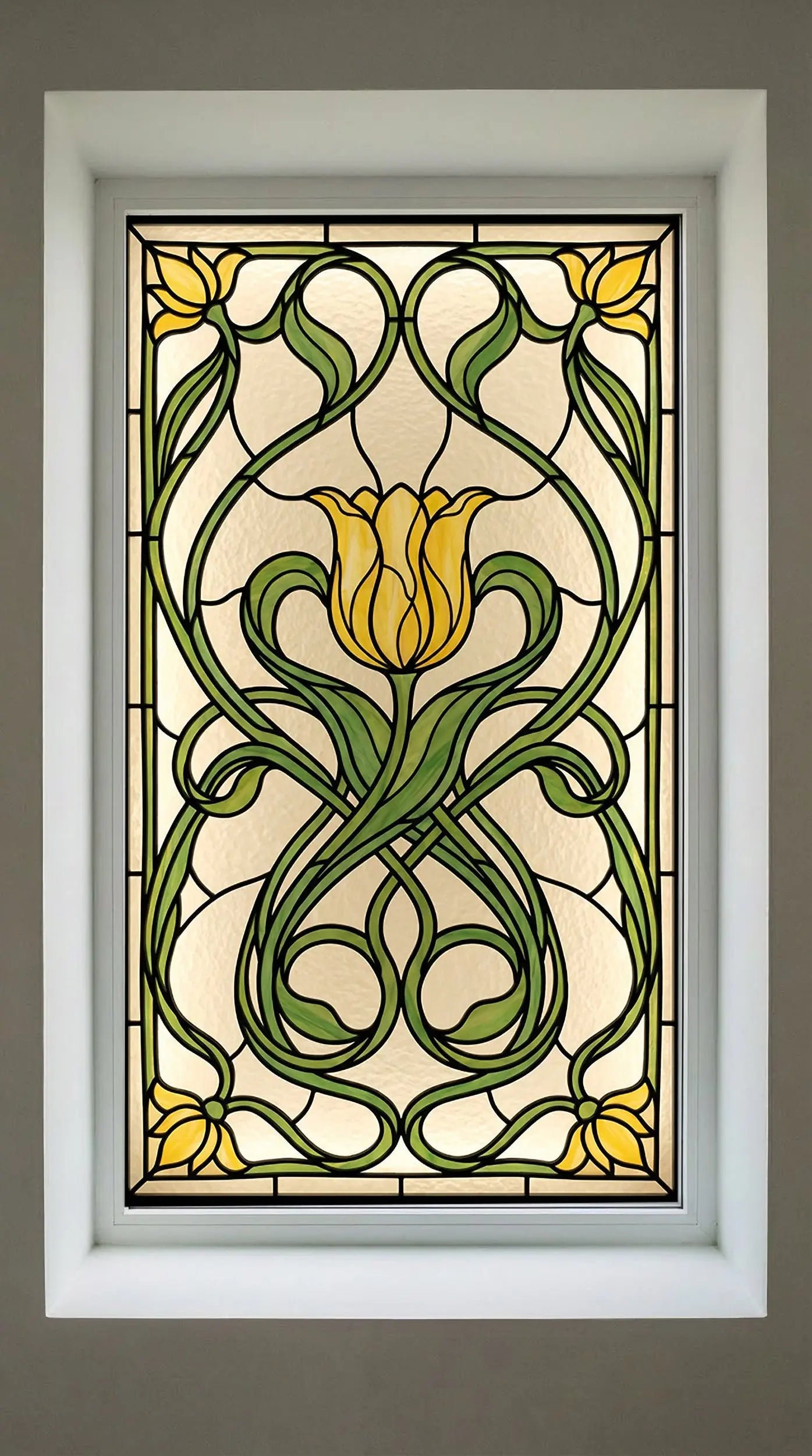 Yellow Tulip Stained Glass Window Film Privacy Decorative Floral Covering