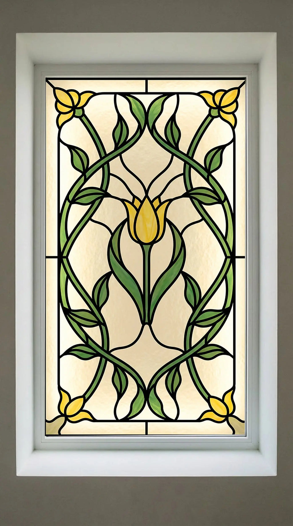 Stained Glass Window Film Privacy – Floral Art Nouveau Front Door Film