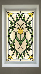 Stained Glass Window Film Privacy – Floral Art Nouveau Front Door Film