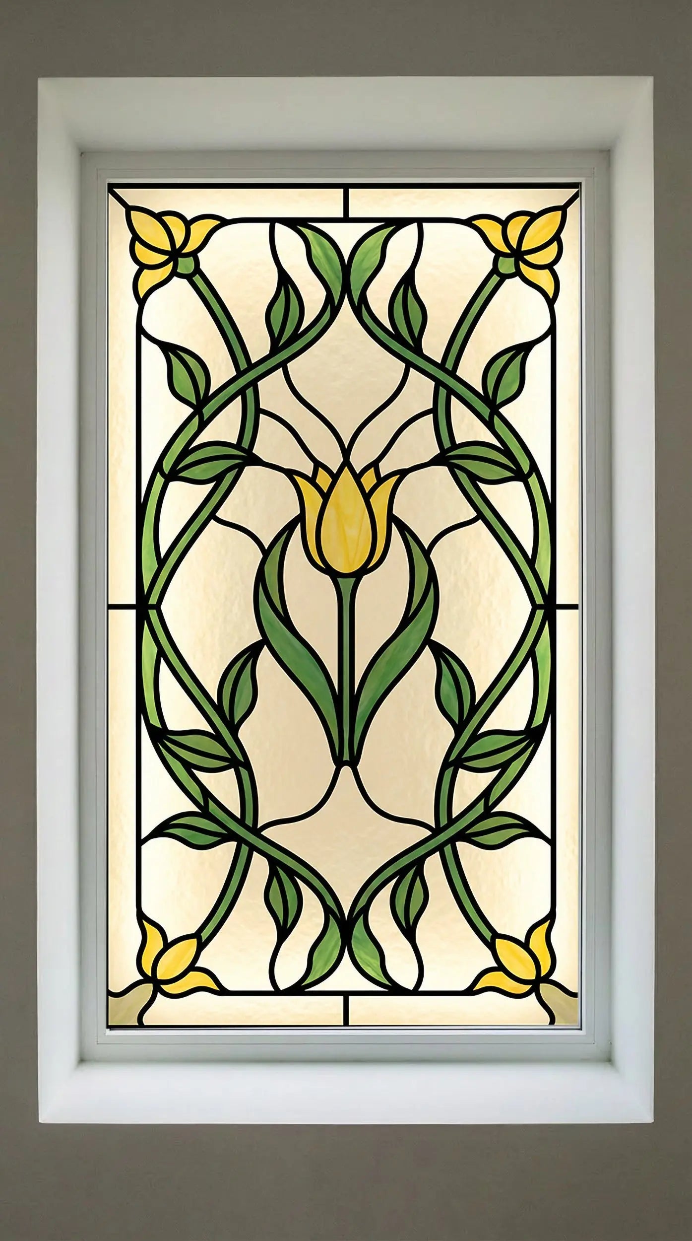 Stained Glass Window Film Privacy – Floral Art Nouveau Front Door Film
