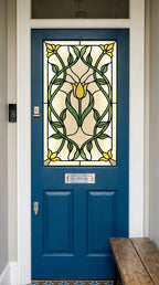 Stained Glass Window Film Privacy – Floral Art Nouveau Front Door Film