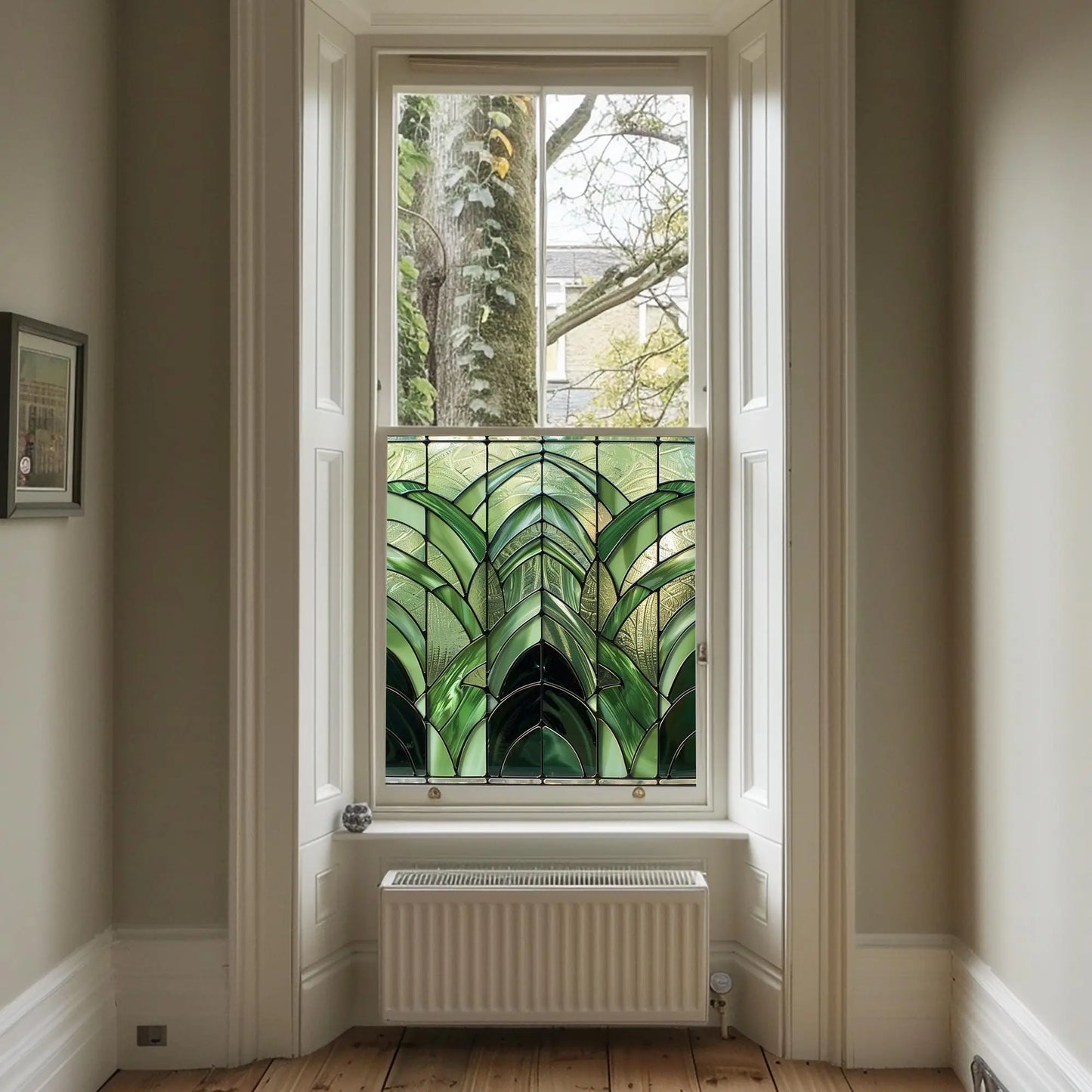 Green Art Deco Window Film - Orero Privacy Stained Glass Window Film Creative Windows