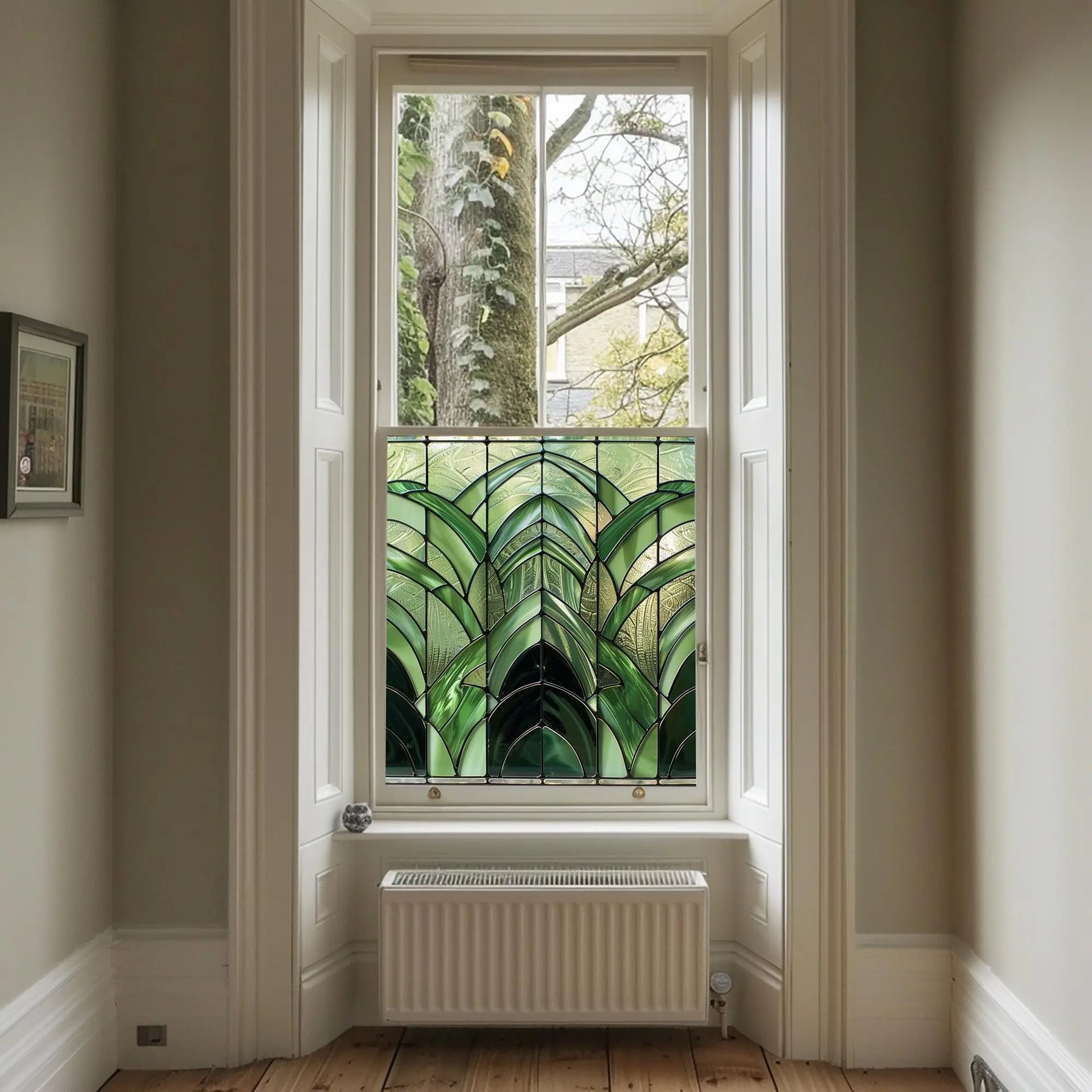 Green Art Deco Window Film - Orero Privacy Stained Glass Window Film Creative Windows