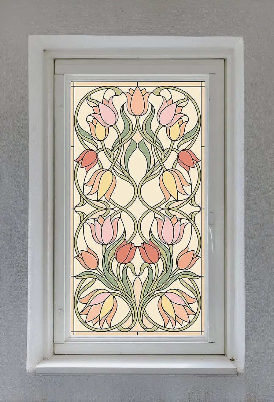 Art Nouveau Tulip Stained Glass Window Film