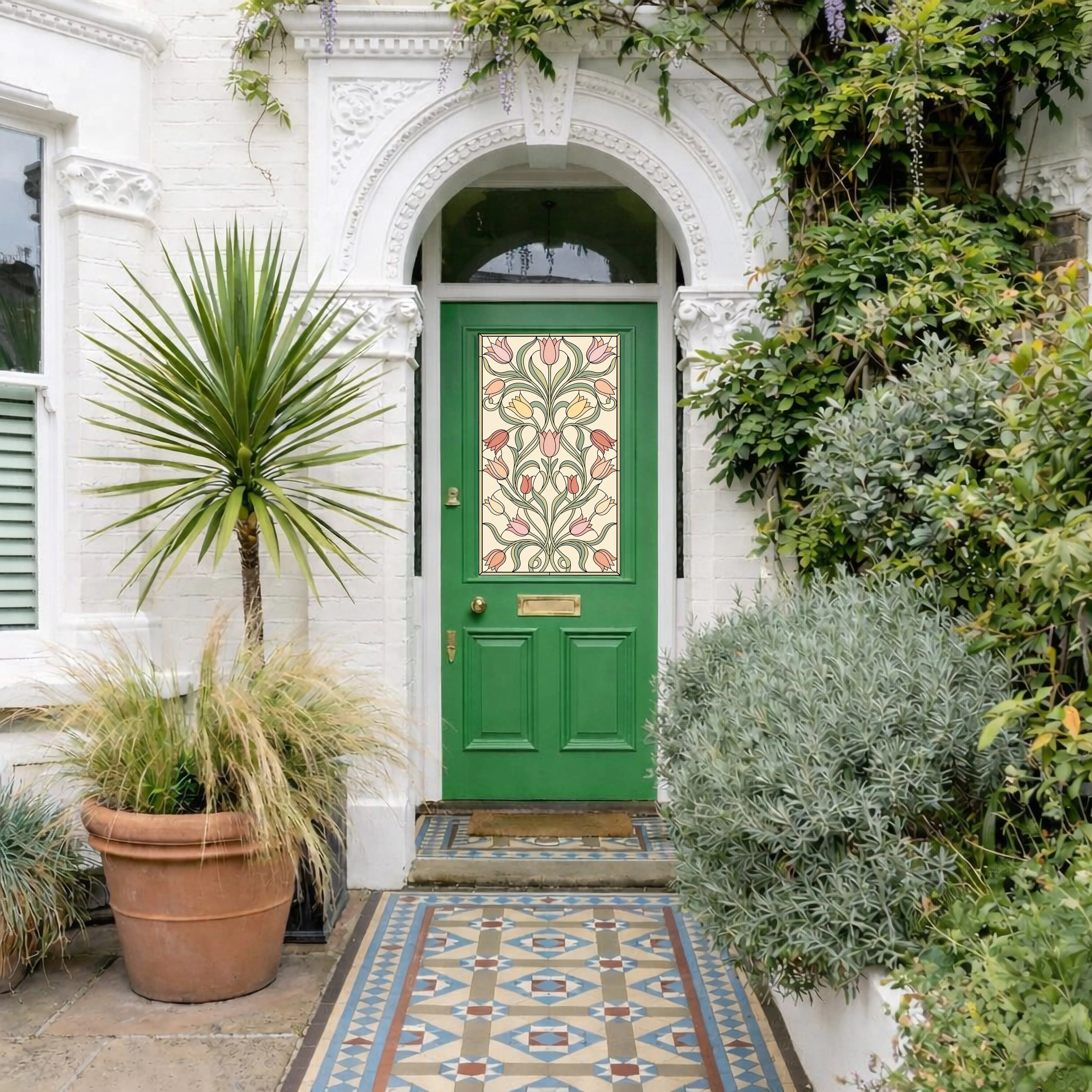 Art Nouveau Floral Stained Glass Window Film