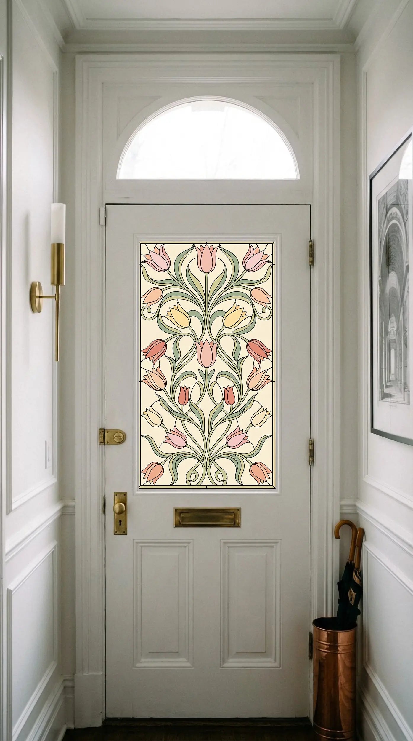 Art Nouveau Floral Stained Glass Window Film