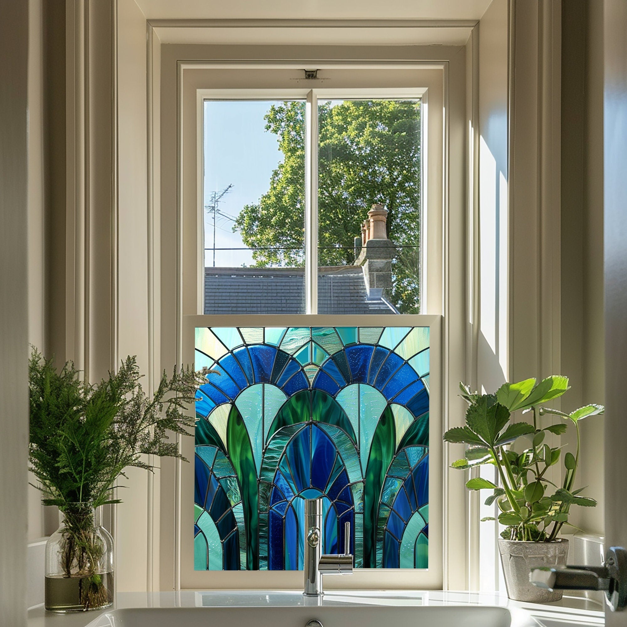 Art Deco Window Film, Privacy Window Film, Window Film, Decorative Window Film, Blue Window Film, Coloured Window Film, Stained Glass Creative Windows