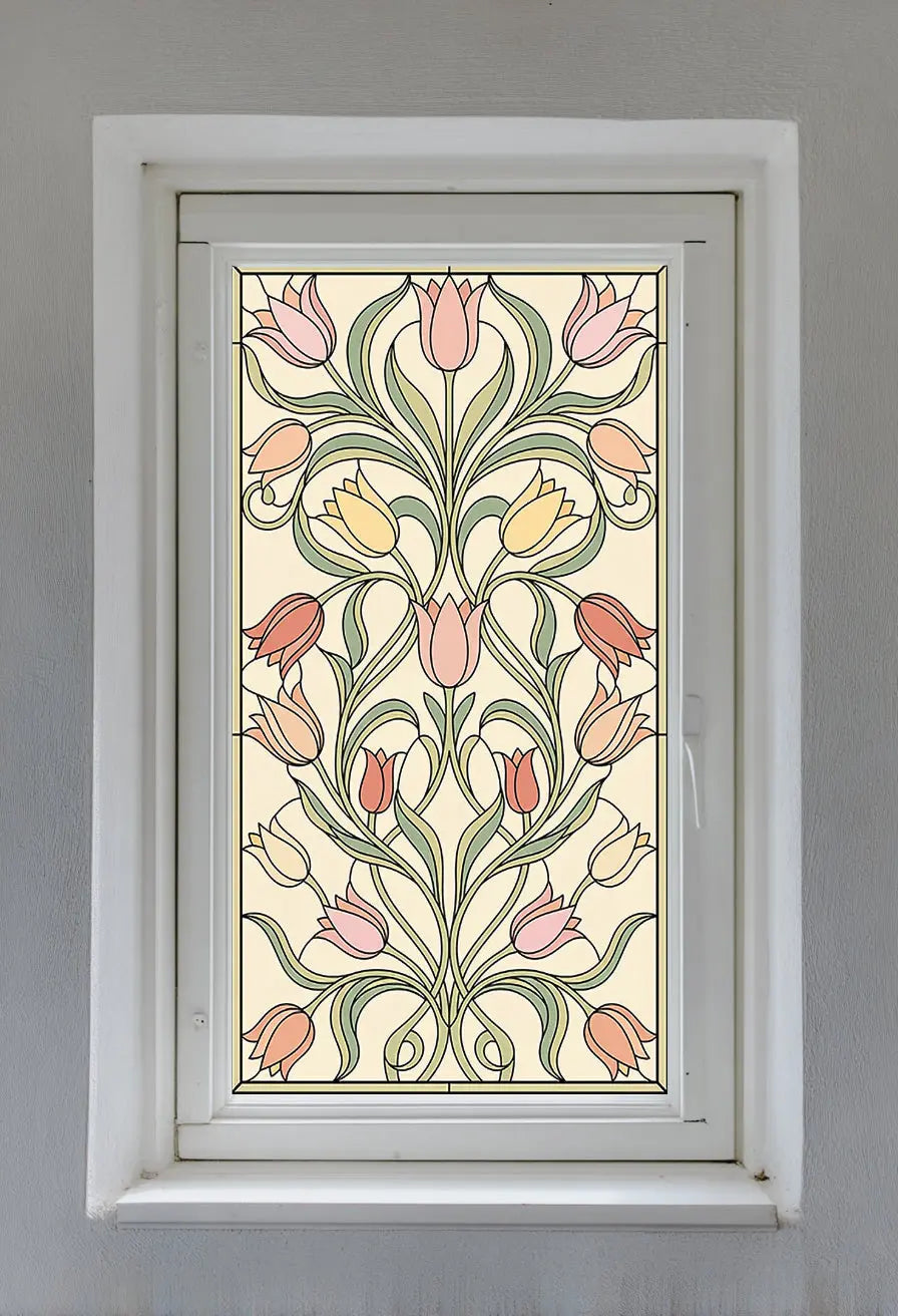 Art Nouveau Floral Stained Glass Window Film