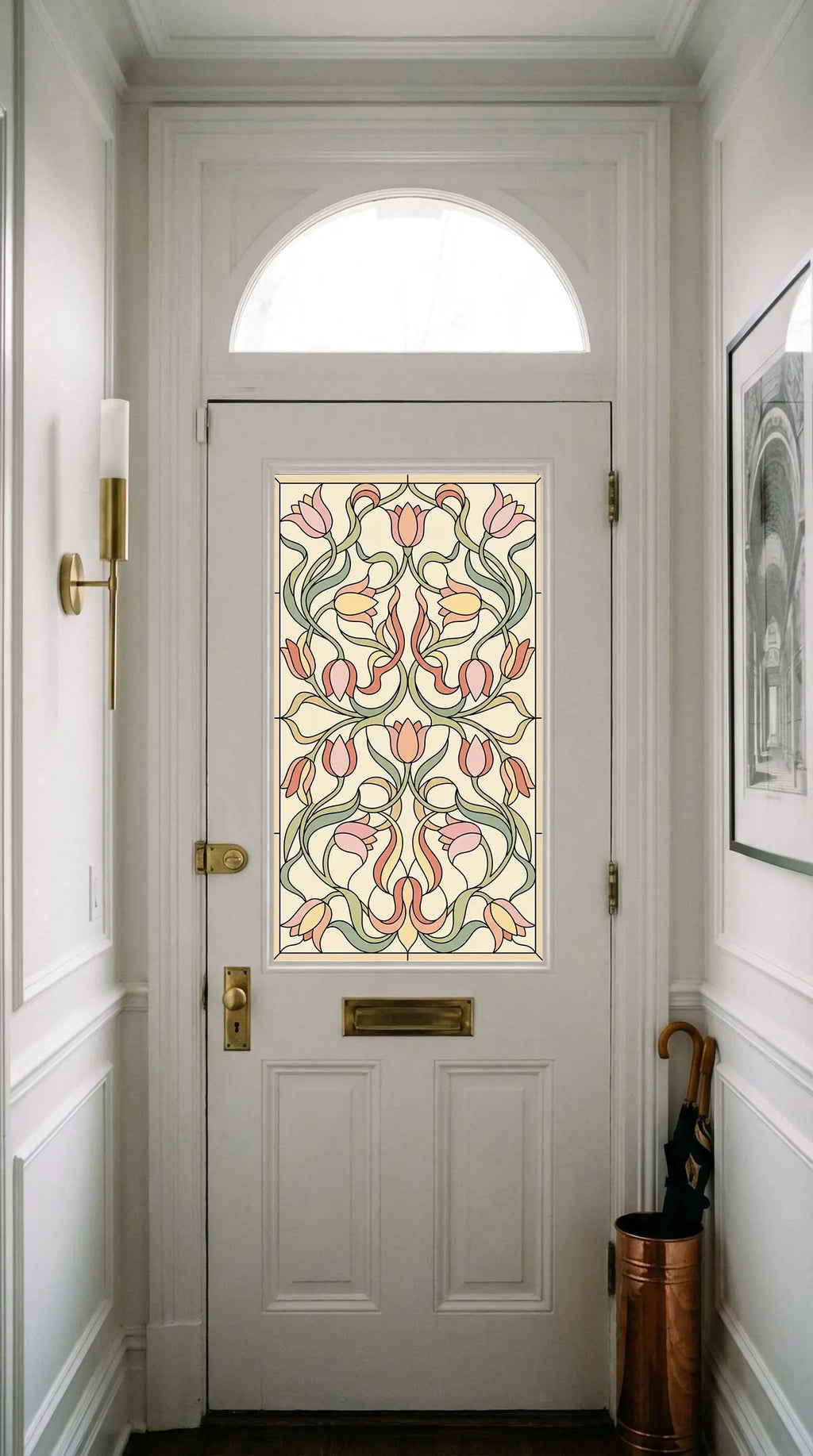 Stained Glass Window Film – Art Nouveau Floral Privacy Window Film