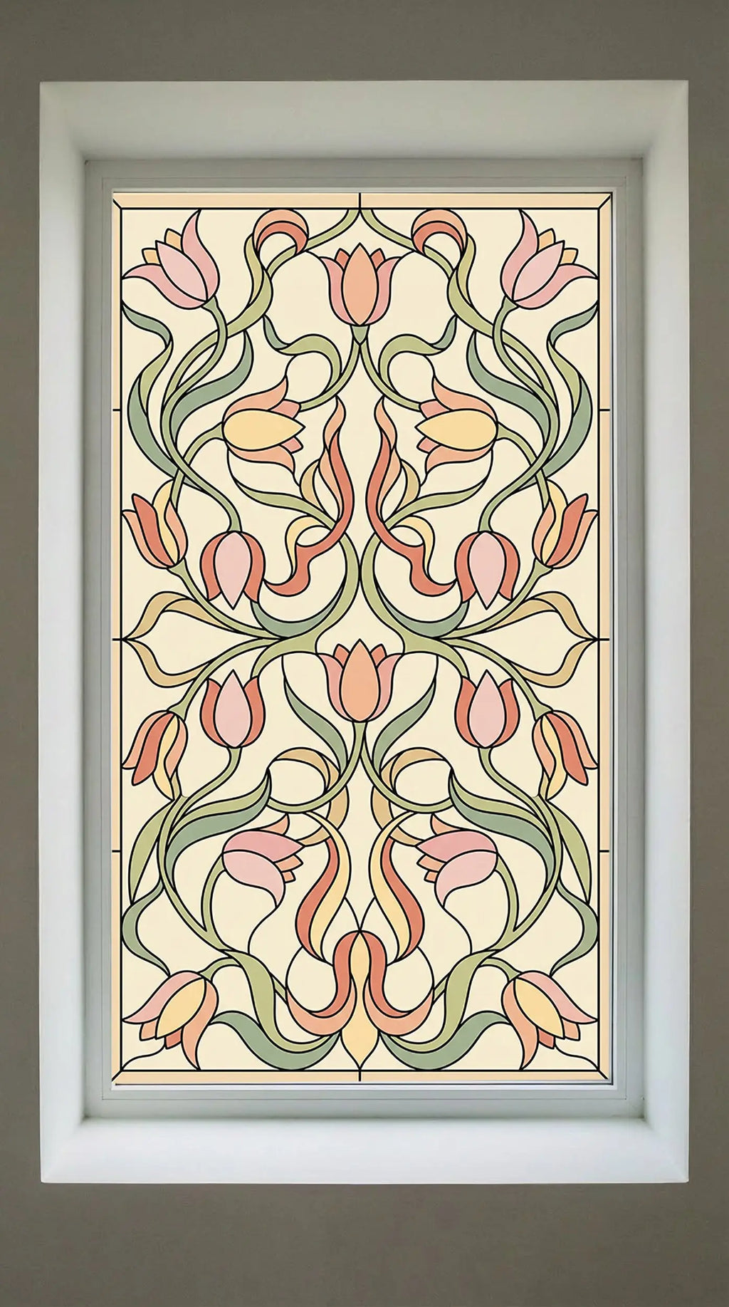 Stained Glass Window Film – Art Nouveau Floral Privacy Window Film