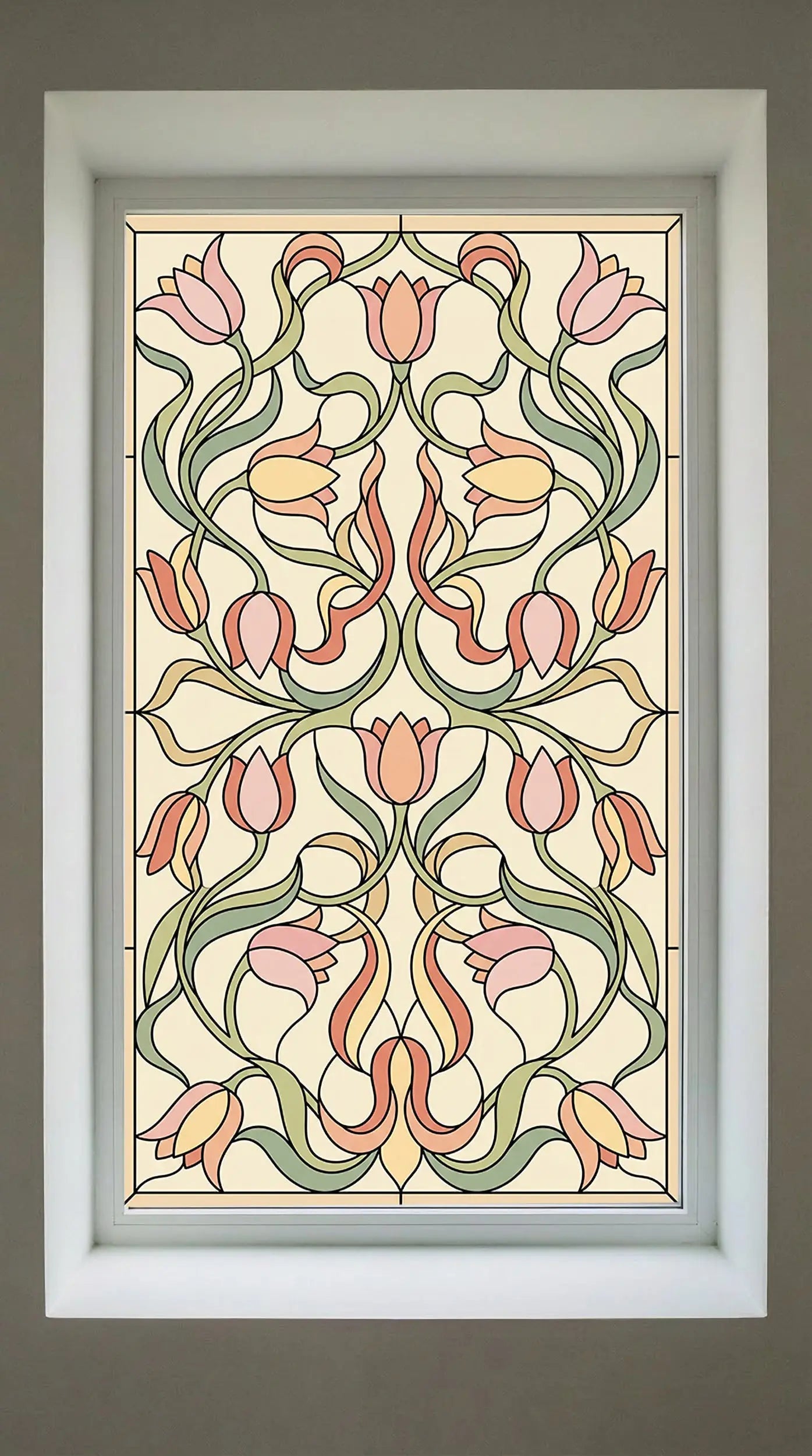 Stained Glass Window Film – Art Nouveau Floral Privacy Window Film