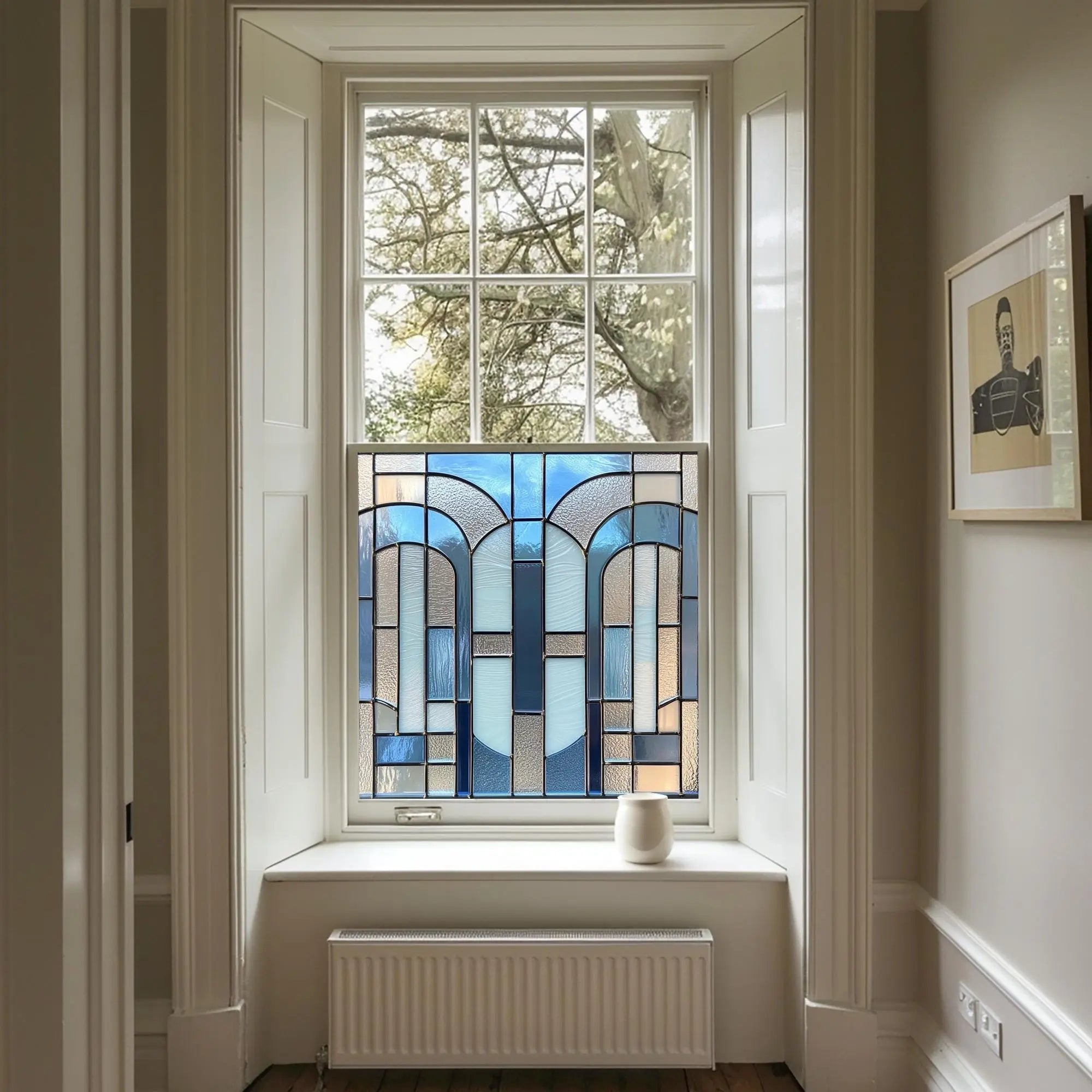 Blue Art Deco Window Film,  Window Film, Privacy Window Film, Decorative Window Film, Front Door Window Film, Stained Glass Window Film Creative Windows