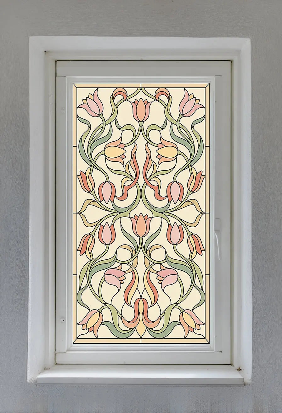 Stained Glass Window Film – Art Nouveau Floral Privacy Window Film