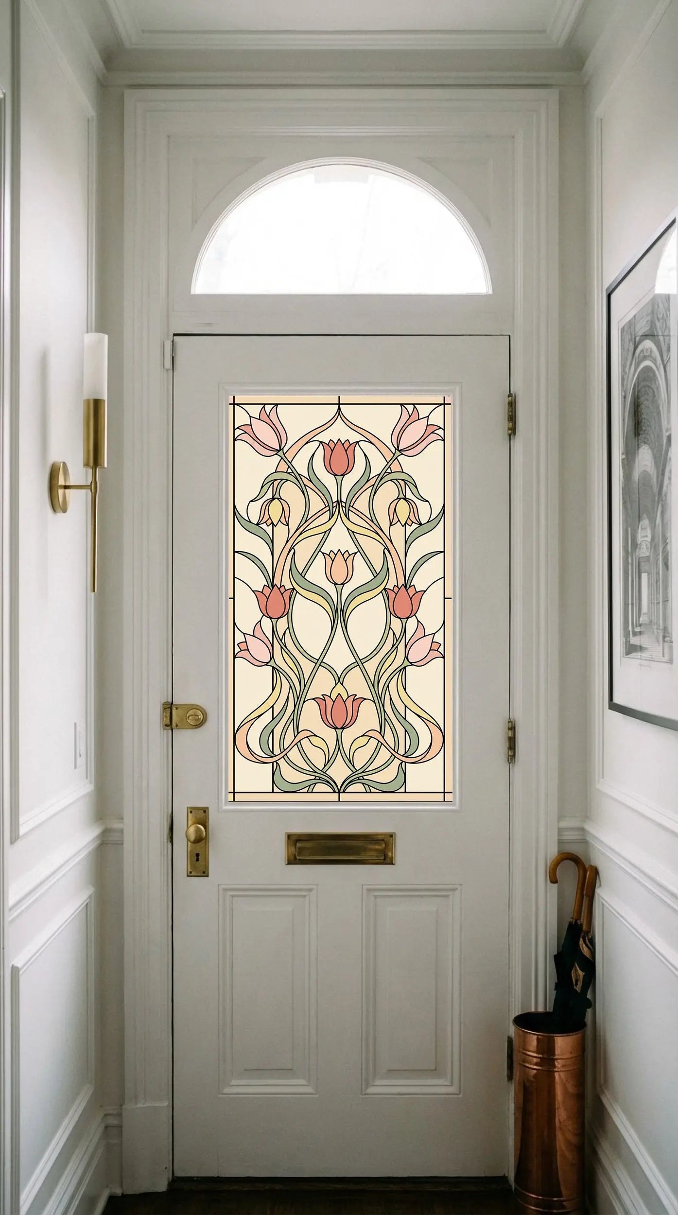 Stained Glass Window Film for Doors – Floral Art Nouveau Privacy Film