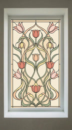 Stained Glass Window Film for Doors – Floral Art Nouveau Privacy Film