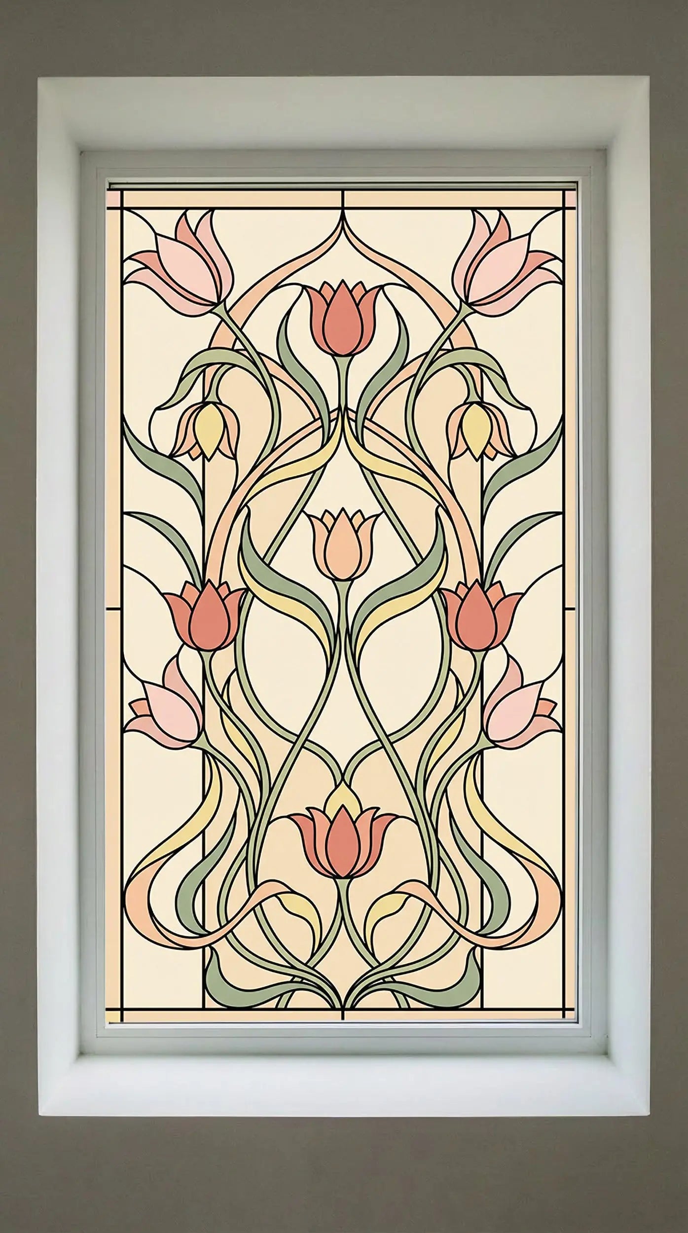 Stained Glass Window Film for Doors – Floral Art Nouveau Privacy Film