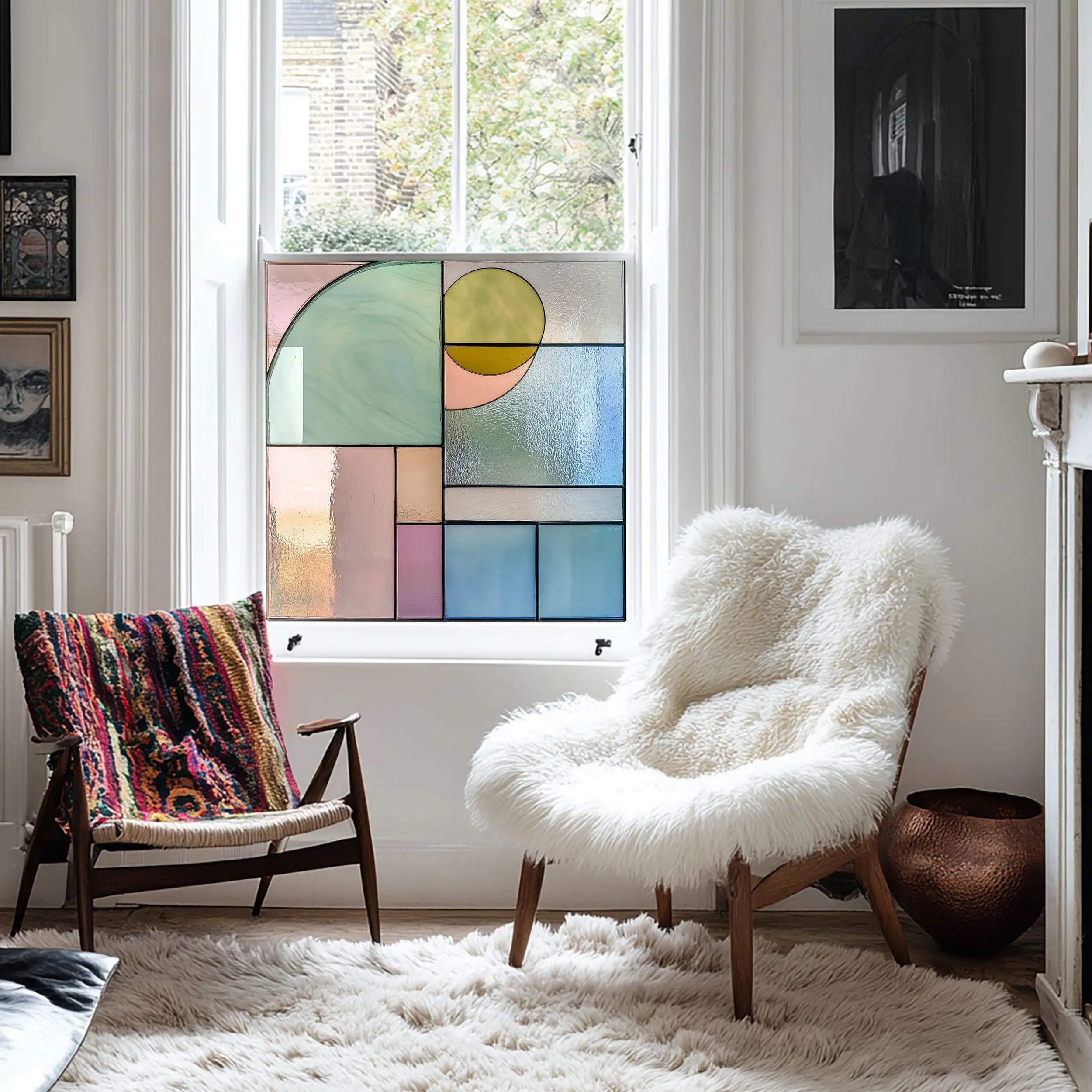 Modern Pastel Mosaic Privacy Window Film