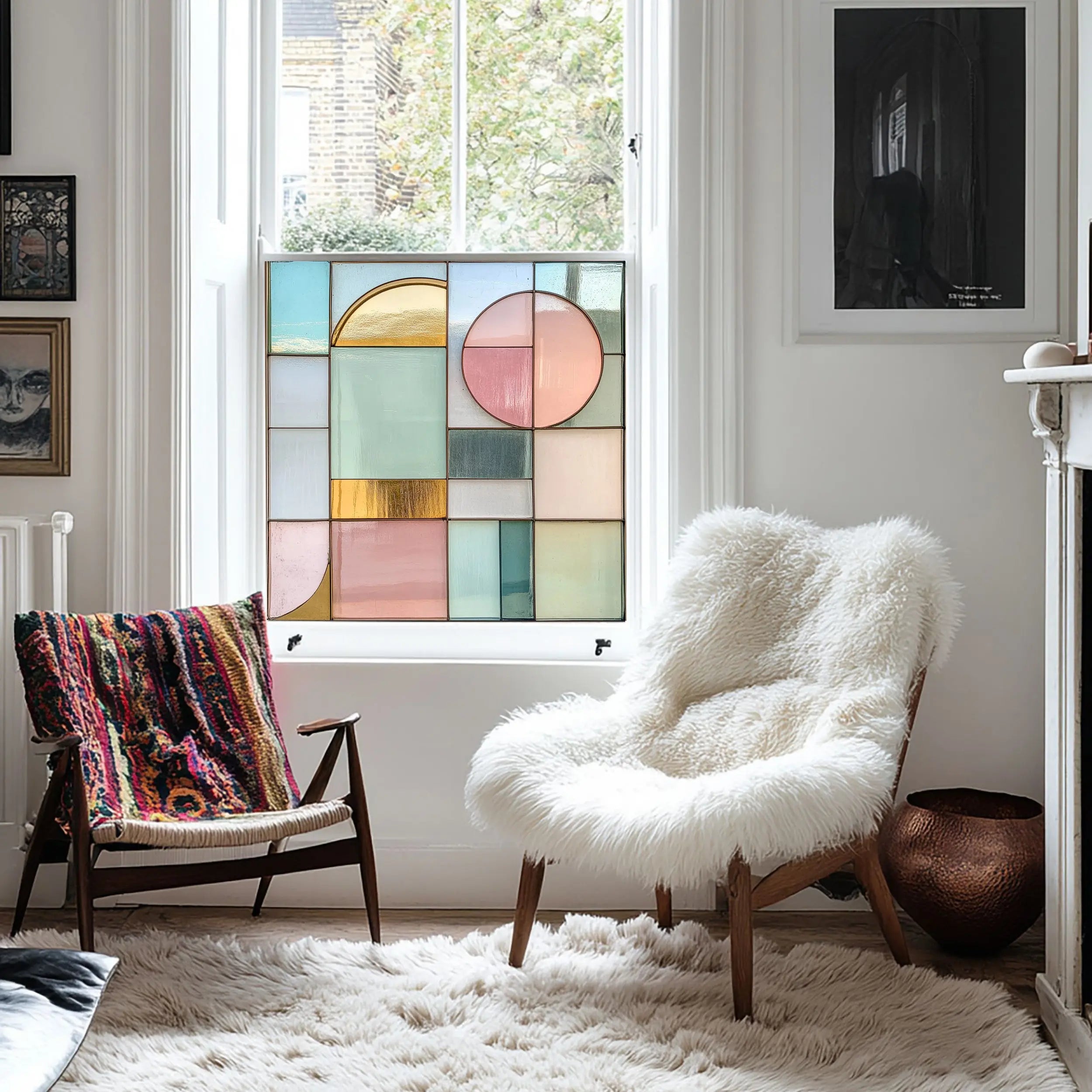 Pastel Geometric Privacy Window Film