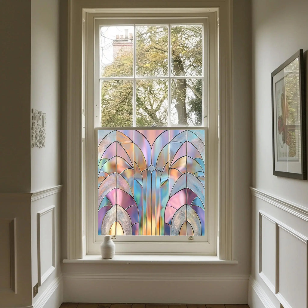 Stained Glass Privacy Window Film, Pastel Fan Design Creative Windows