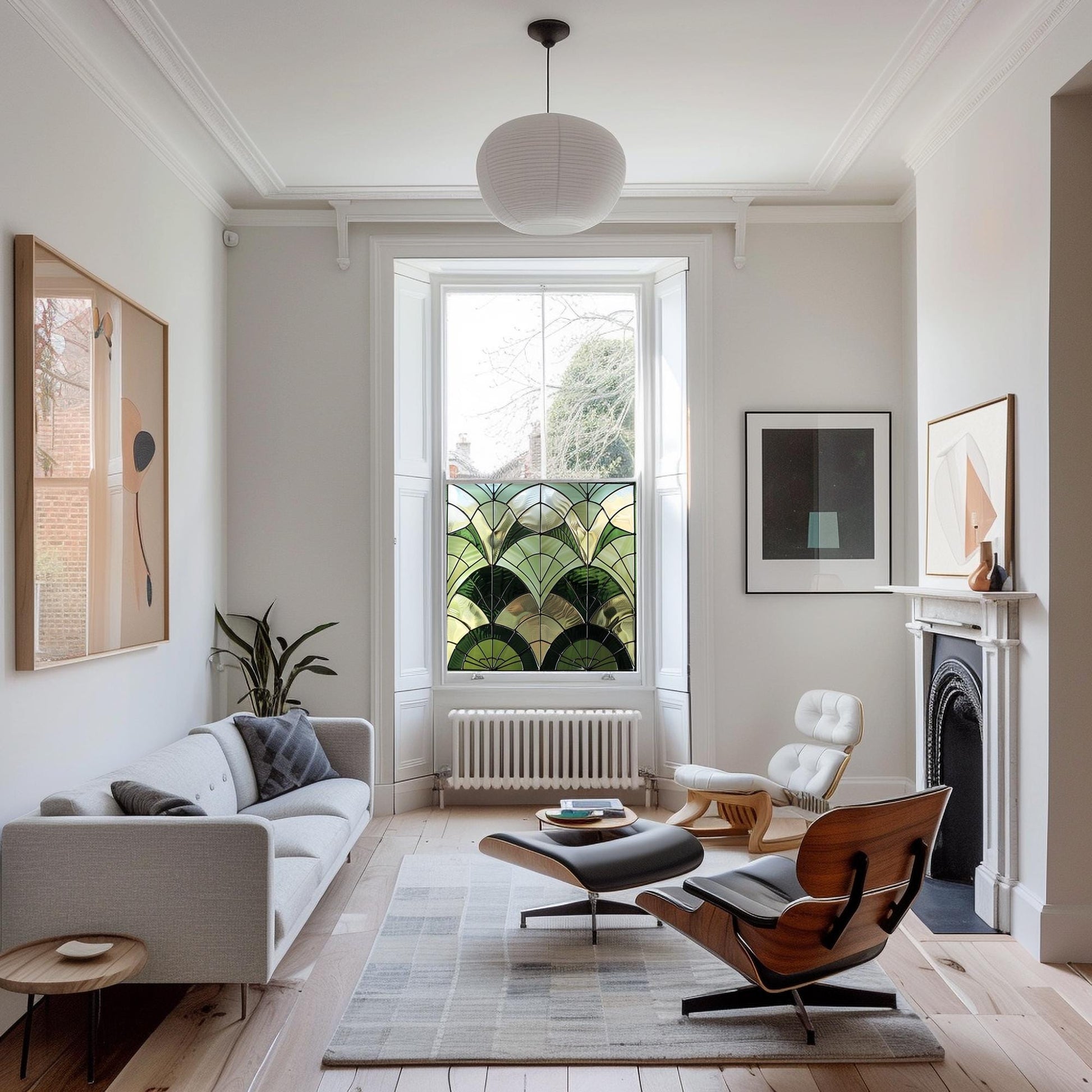 Green Art Deco Window Film, Privacy Window Film,  Decorative Stained Glass Window Film, Window Film, Stained Glass Window Film Creative Windows