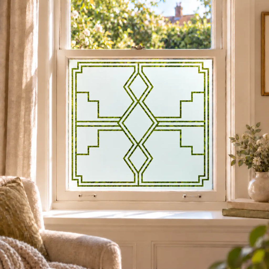 Privacy Window Film Art Deco Diamond Frosted Glass Design