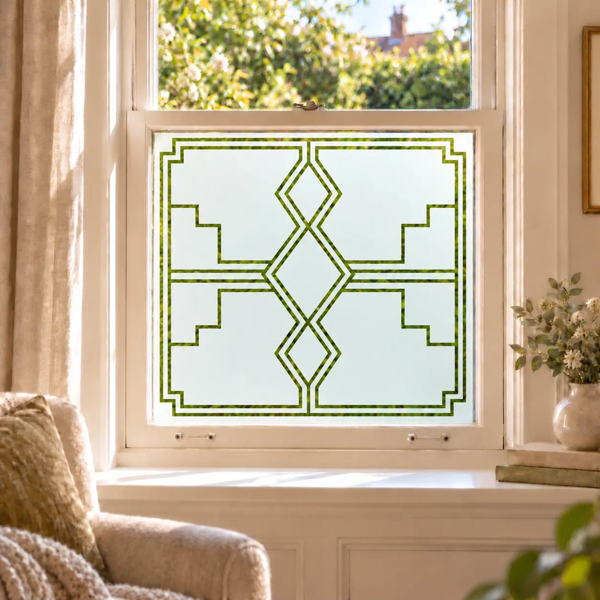 Privacy Window Film Art Deco Diamond Frosted Glass Design
