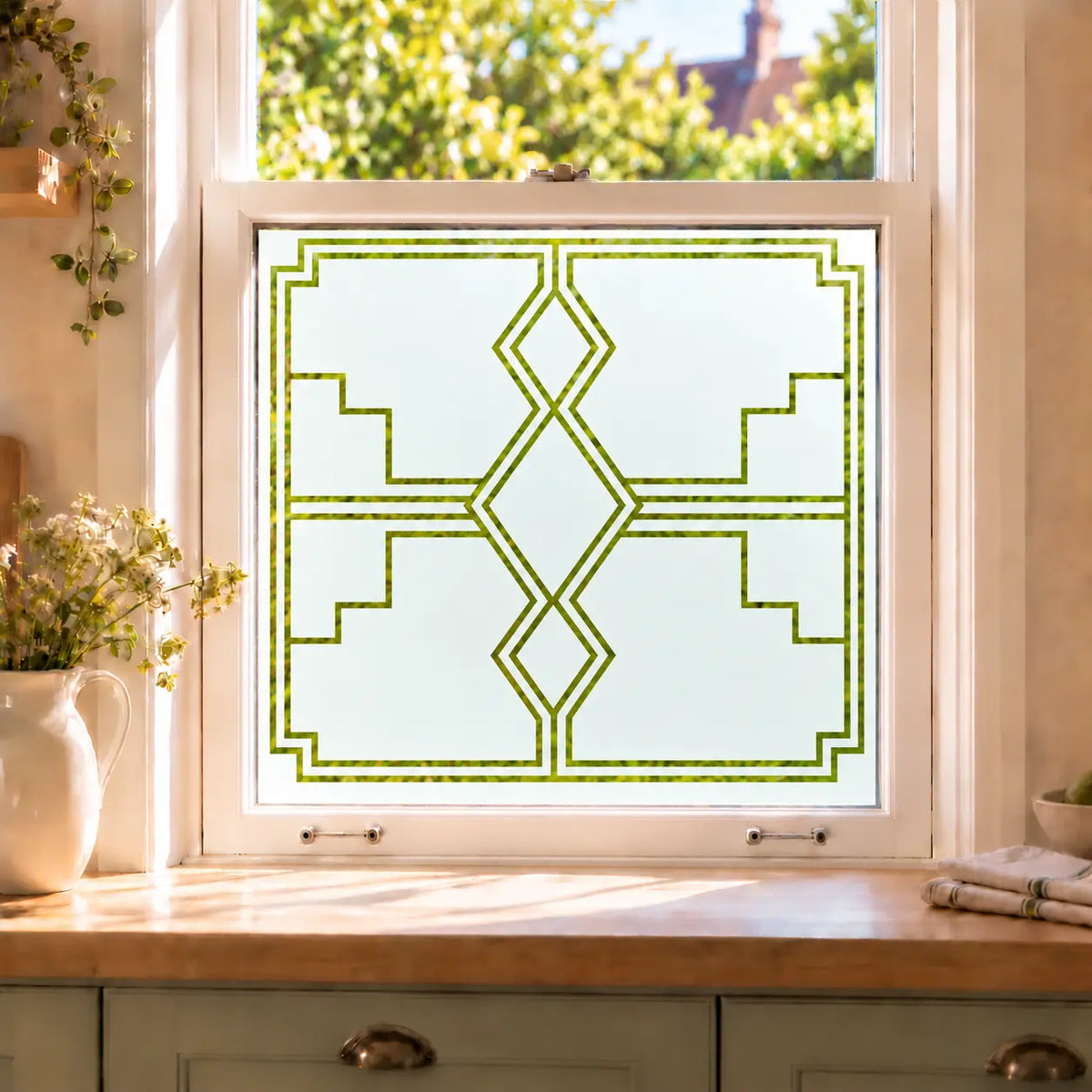 Privacy Window Film Art Deco Diamond Frosted Glass Design