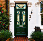 Privacy Window Film Art Deco Teal and Amber Door Panels and Transom